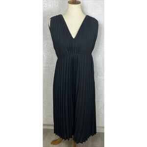 Max Studio Women's Pleated Dress Tie Sleeveless Black Size Large NEW